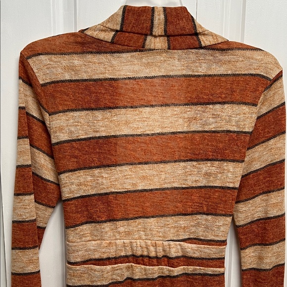 Flamingo Urban Brown Tan Striped Long Open Cardigan Sweater Size L - Picture 6 of 8